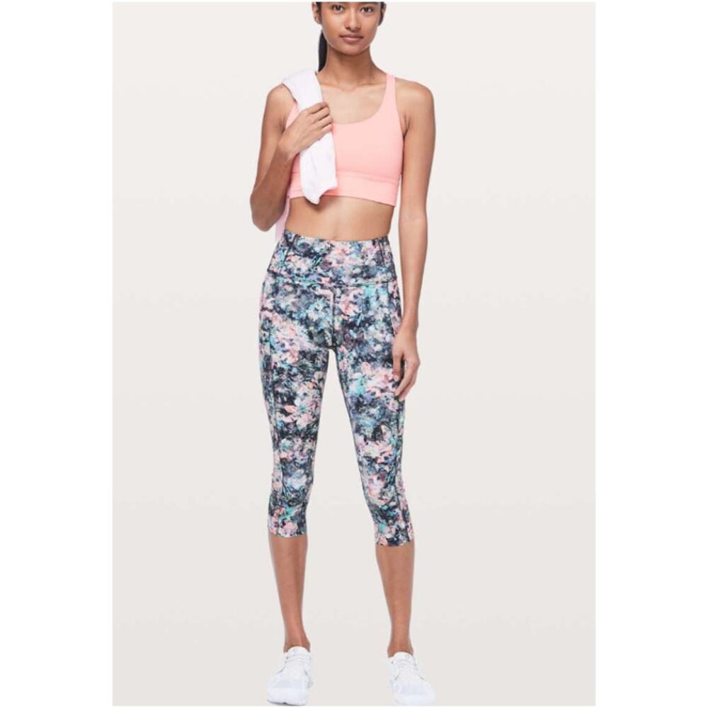 Lululemon Fast & Free Crop 19” Dappled Daze Black Pink Run Leggings Women US 6